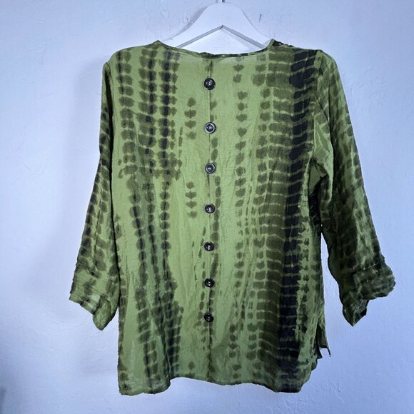 Ali Miles Womens Green Tie-Dye 3/4 Sleeve Blouse Top Large Button Back Detail - Picture 2 of 8